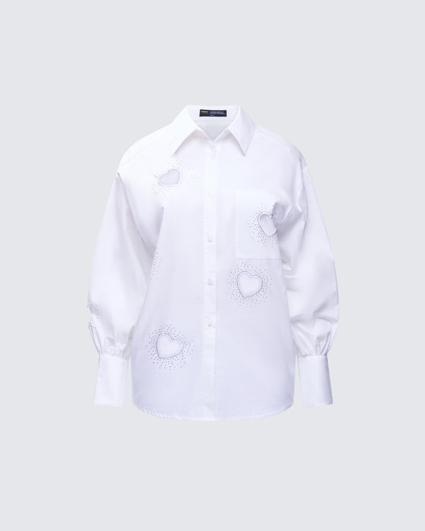 finesse Rafaela White Heart Diamante Shirt