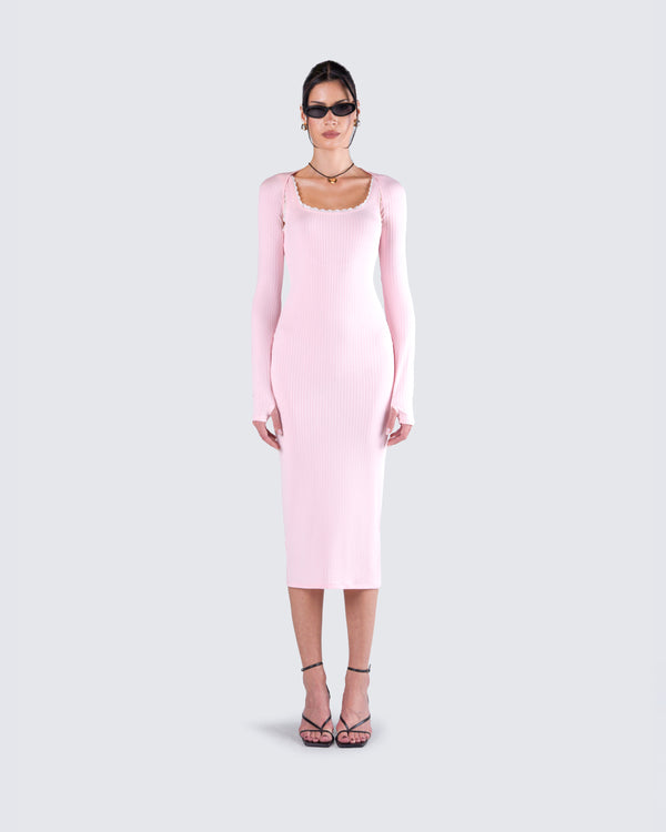 Finesse Rai Pink Rib Knit Midi Dress