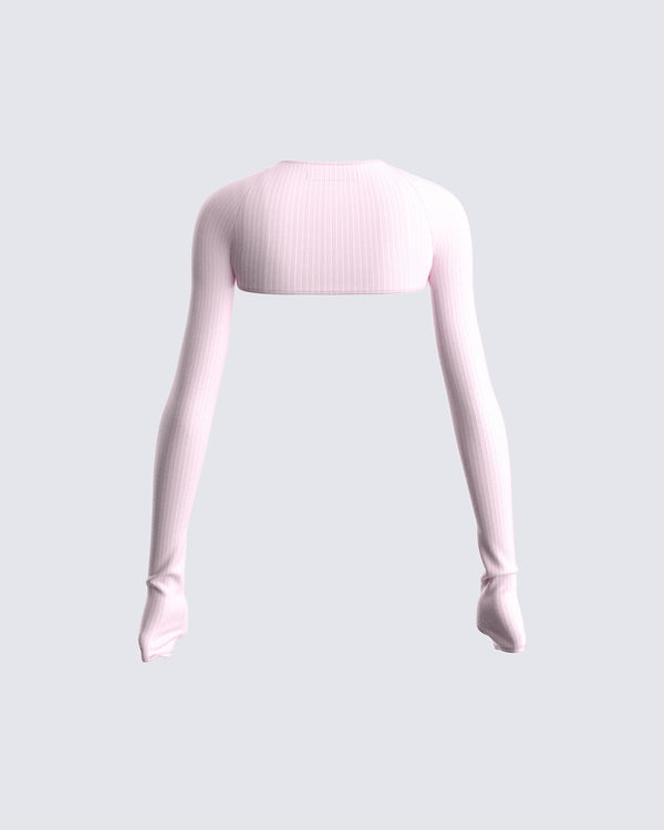 Finesse Rai Pink Rib Knit Shrug