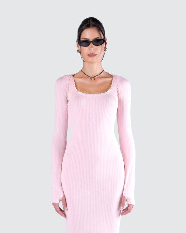 Finesse Rai Pink Rib Knit Shrug