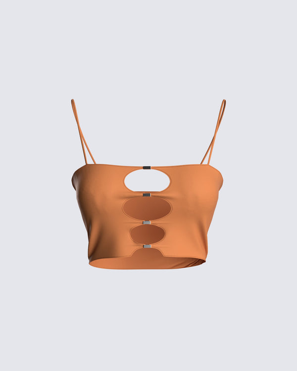 finesse Raina Brown Cut Out Top