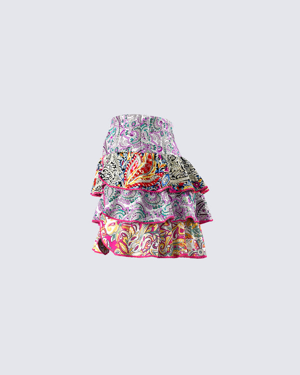 Finesse Raisa Paisley Tiered Micro Mini Skirt