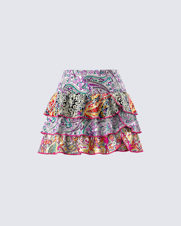 finesse Raisa Paisley Tiered Micro Mini Skirt