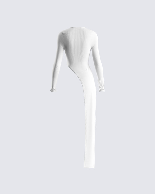 Finesse Rami White Rib Long Sleeve Top