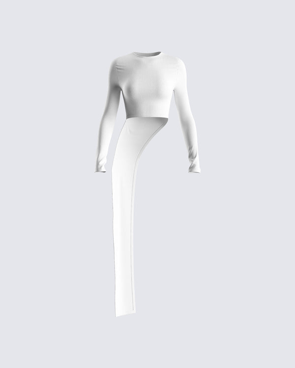 finesse Rami White Rib Long Sleeve Top