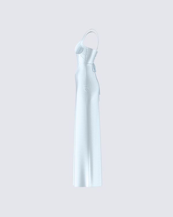 Finesse Rasha Teal Satin Corset Maxi Dress