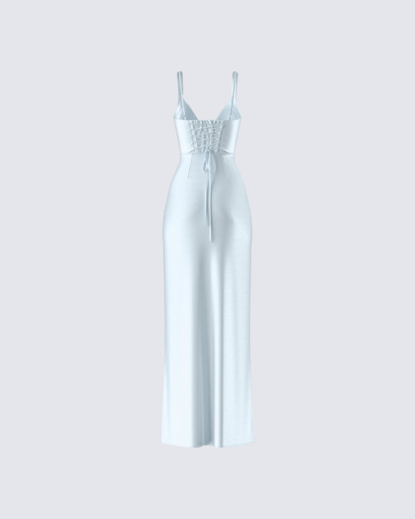 Finesse Rasha Teal Satin Corset Maxi Dress