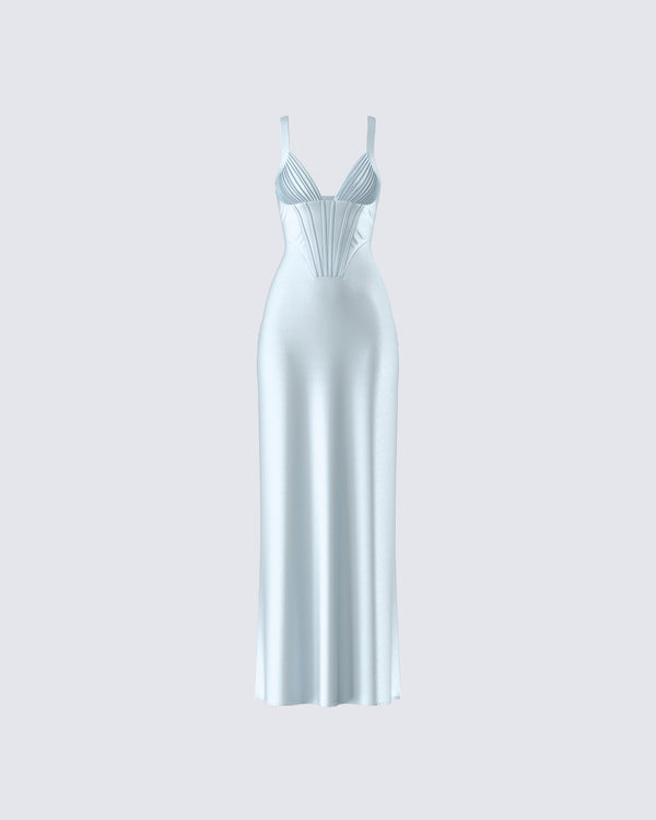 Finesse Rasha Teal Satin Corset Maxi Dress