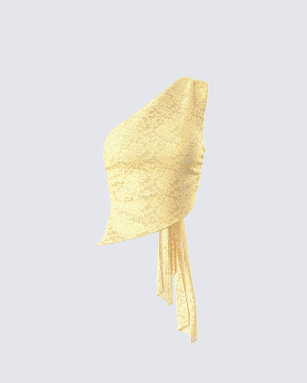 finesse Rasima Yellow Lace Asymmetrical Top