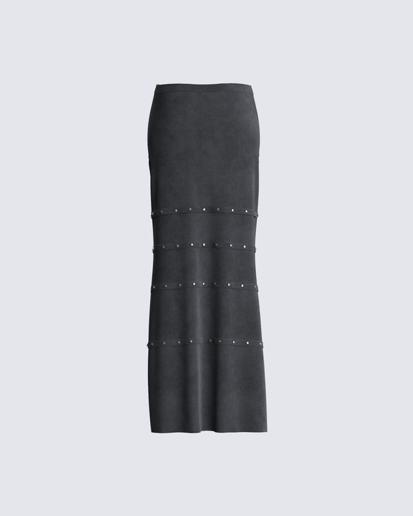 Finesse Ravi Grey Vegan Suede Maxi Skirt