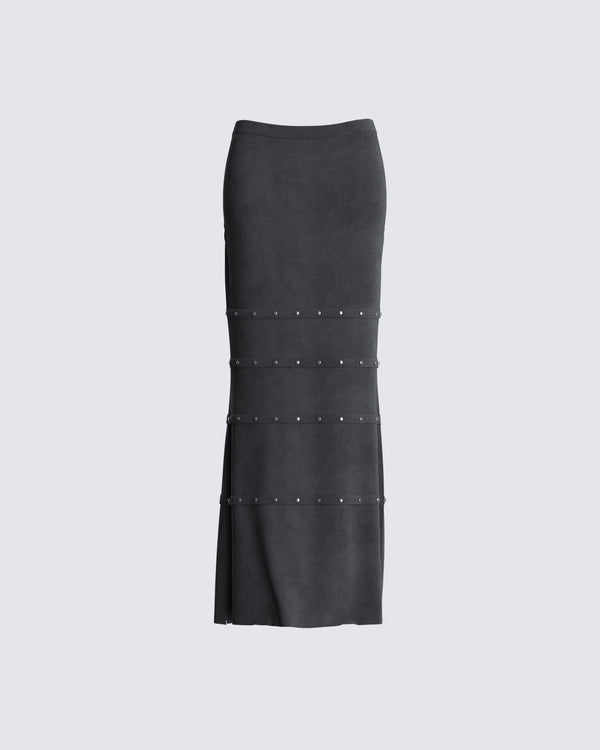 finesse Ravi Grey Vegan Suede Maxi Skirt
