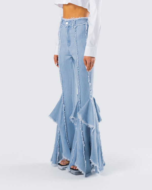 Finesse Reagan Blue Denim Frayed Jean