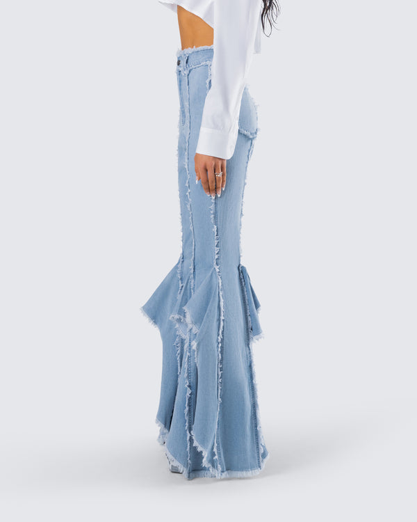 Finesse Reagan Blue Denim Frayed Jean