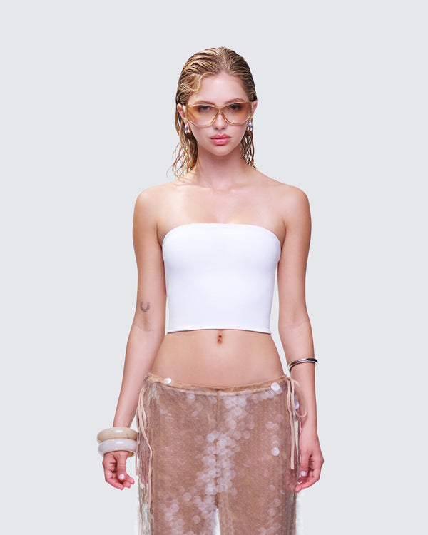 Finesse Reese White Jersey Strapless Top