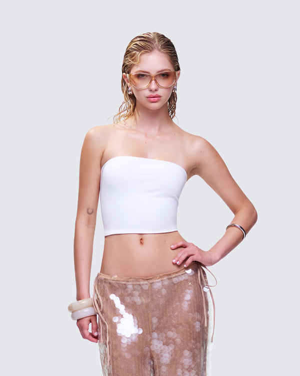 Finesse Reese White Jersey Strapless Top