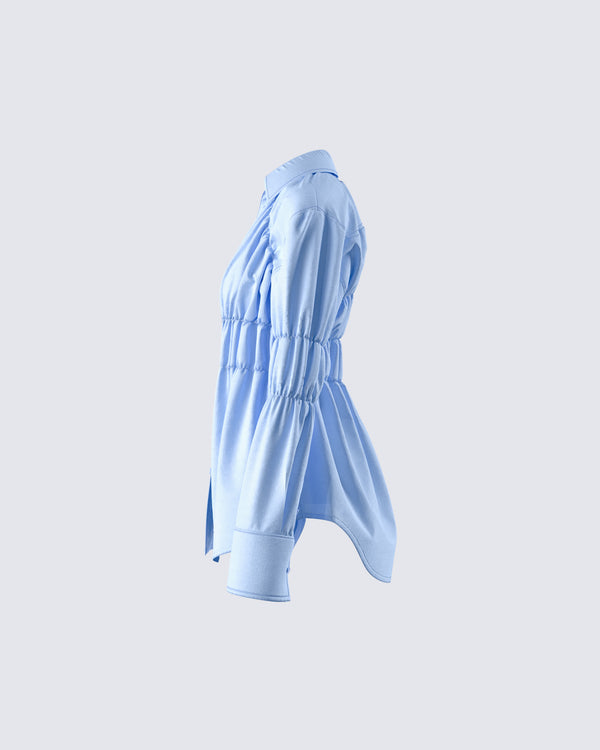 Finesse Reina Blue Poplin Ruched Shirt