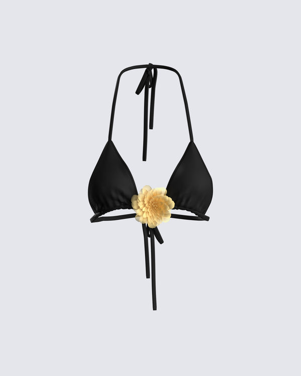 finesse Revel Black Bikini Flower Top