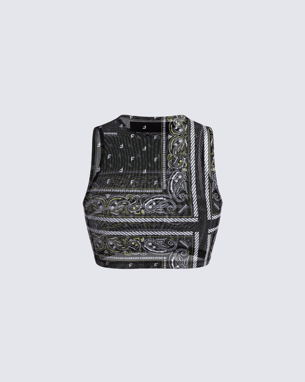 Finesse Rikku Black Bandana Mesh Crop Top