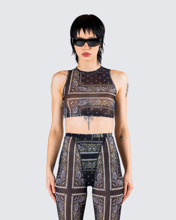 Finesse Rikku Black Bandana Mesh Crop Top