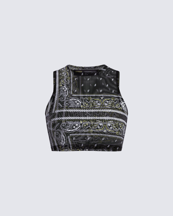 finesse Rikku Black Bandana Mesh Crop Top