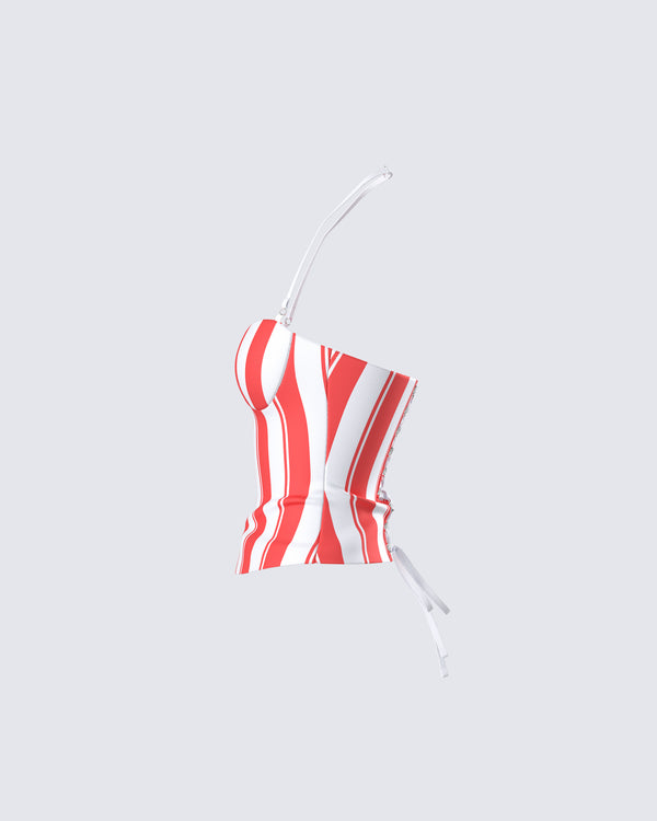 Finesse Risa Red Stripe Bustier Top