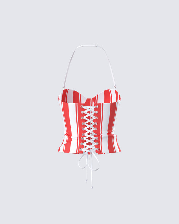 Finesse Risa Red Stripe Bustier Top