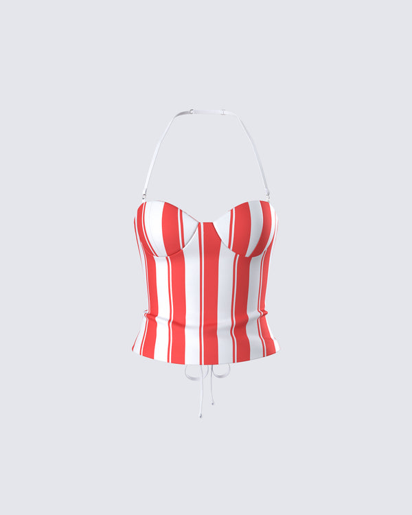 finesse Risa Red Stripe Bustier Top