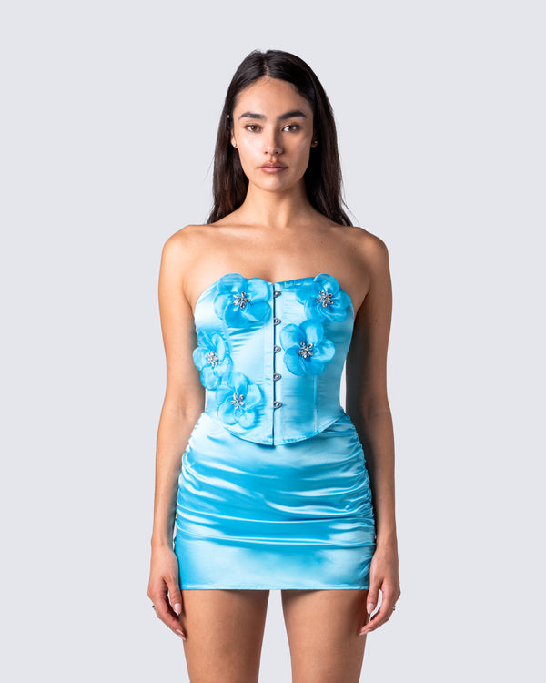 Finesse River Blue Flower Corset Top