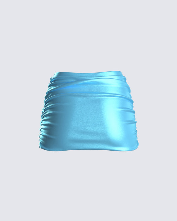 Finesse River Blue Satin Mini Skirt