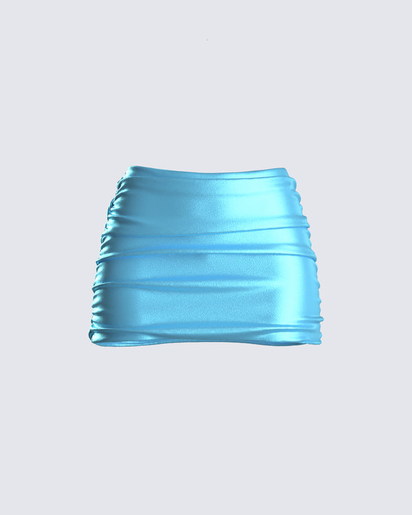 finesse River Blue Satin Mini Skirt