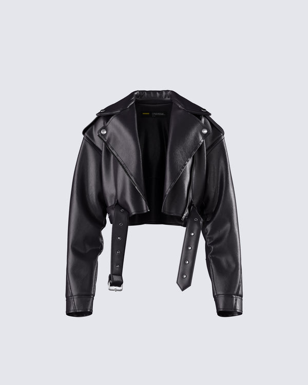 finesse Robyn Vintage Black Cropped Moto Jacket
