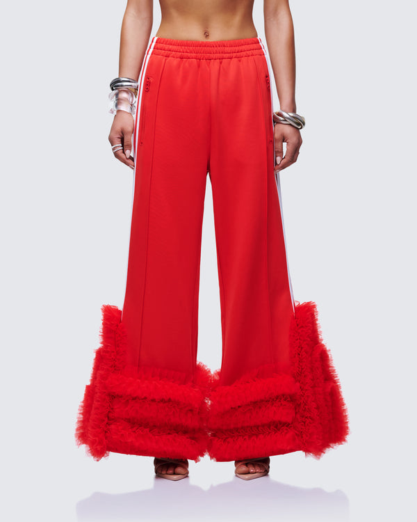 Finesse Romilda Red Mesh Ruffle Sweatpant