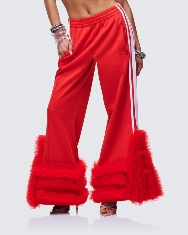 Finesse Romilda Red Mesh Ruffle Sweatpant