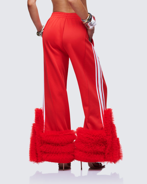 Finesse Romilda Red Mesh Ruffle Sweatpant