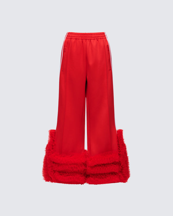 finesse Romilda Red Mesh Ruffle Sweatpant