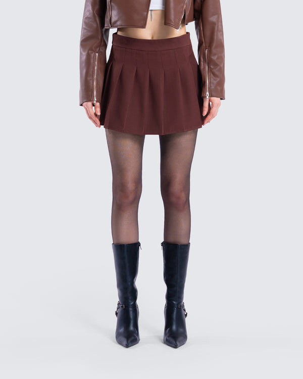 Finesse Ronny Brown Pleated Mini Skirt