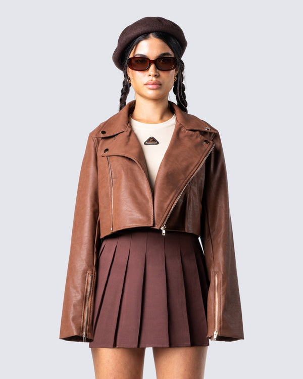 Finesse Ronny Brown Vegan Leather Jacket