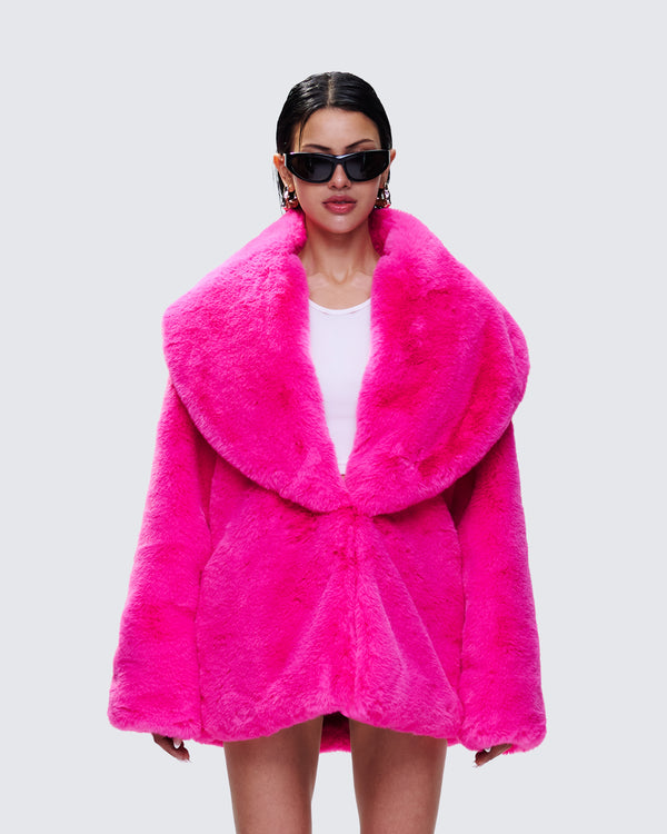 Finesse Rosamond Hot Pink Vegan Fur Jacket