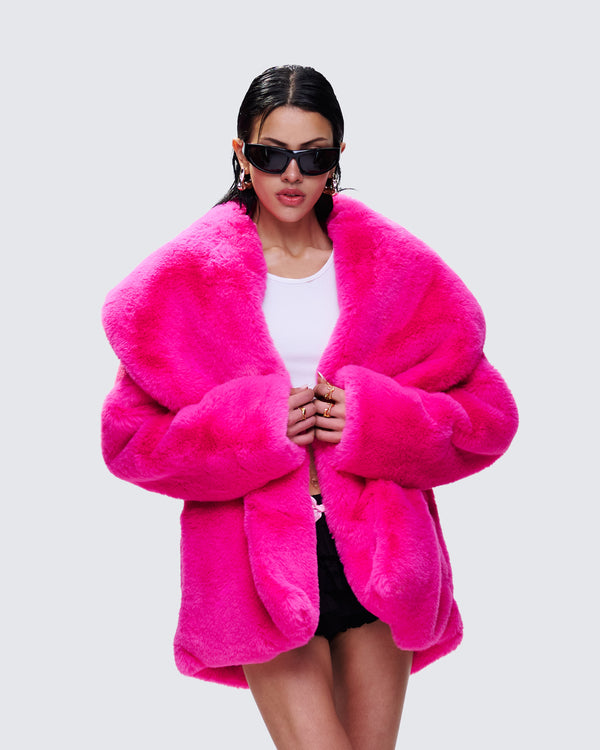Finesse Rosamond Hot Pink Vegan Fur Jacket