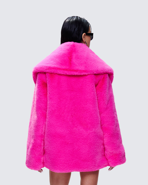 Finesse Rosamond Hot Pink Vegan Fur Jacket