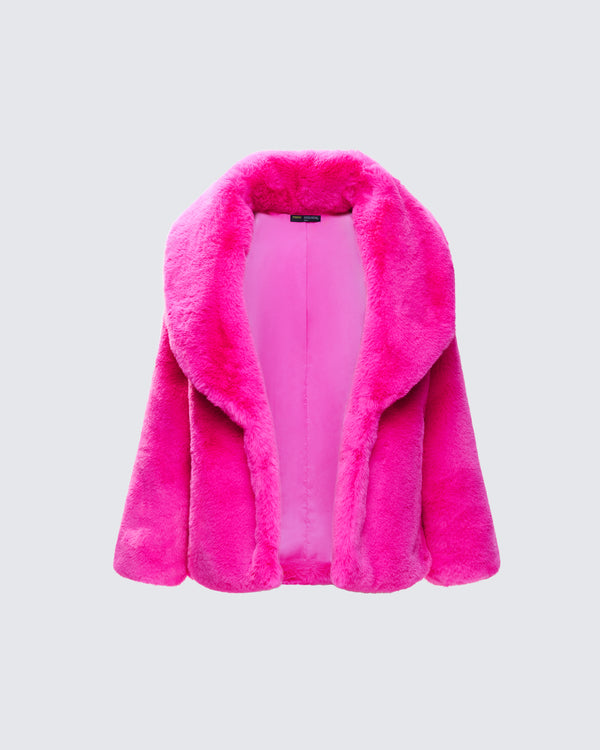 finesse Rosamond Hot Pink Vegan Fur Jacket