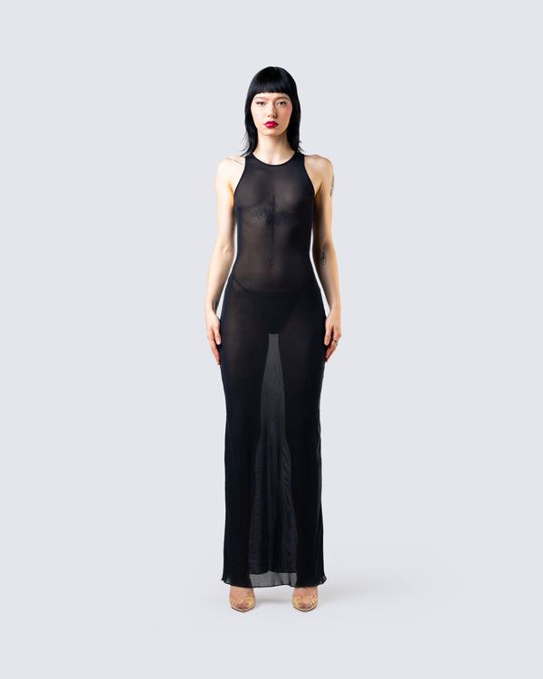 Finesse Rosario Black Mesh Maxi Dress