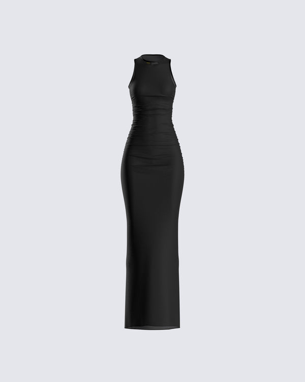 finesse Rosario Black Mesh Maxi Dress