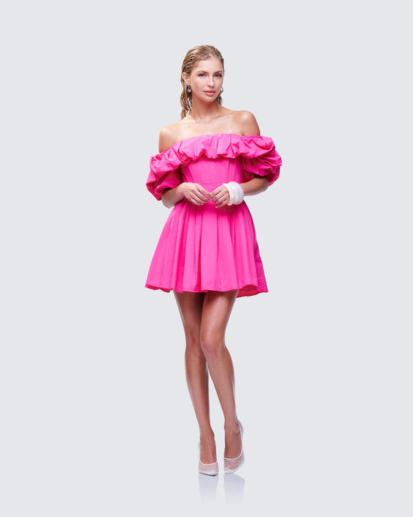 Finesse Rose Pink Corset Off Shoulder Mini Dress