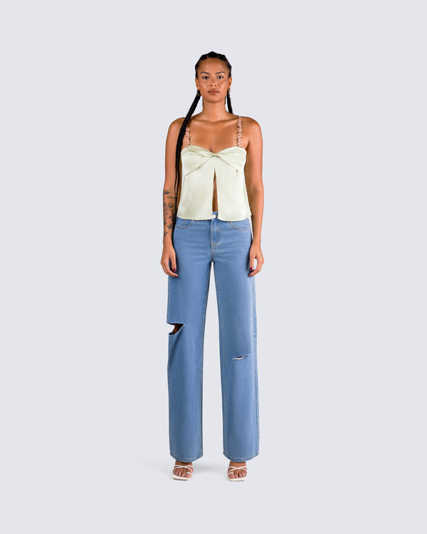 Finesse Rosella Olive Satin Twist Top