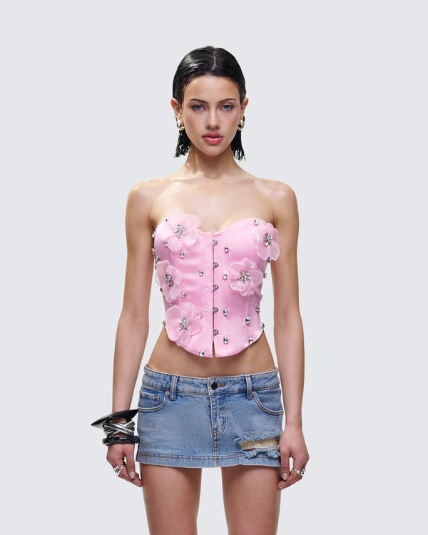 Finesse Roselle Pink Rhinestone Corset Top