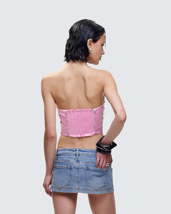 Finesse Roselle Pink Rhinestone Corset Top