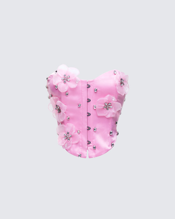 finesse Roselle Pink Rhinestone Corset Top