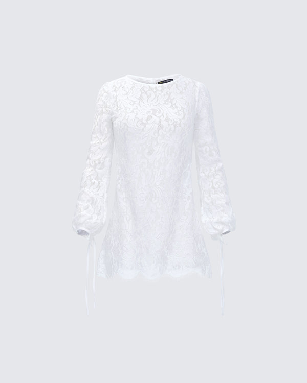 finesse Rosetta Cream Lace Scalloped Mini Dress