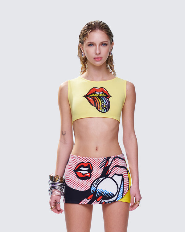 Finesse Rubina Yellow Graphic Crop Top